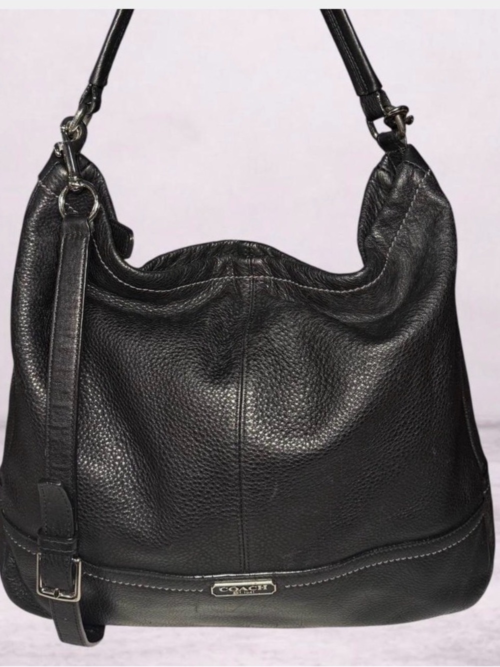Vintage Coach Black Pebbled Leather Shoulder Hobo